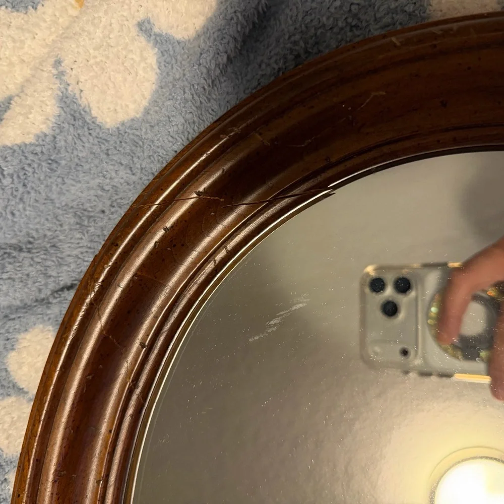 Elegant MCM Brown Oval Wall Mirror